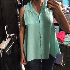 Mint blue chiffon button up